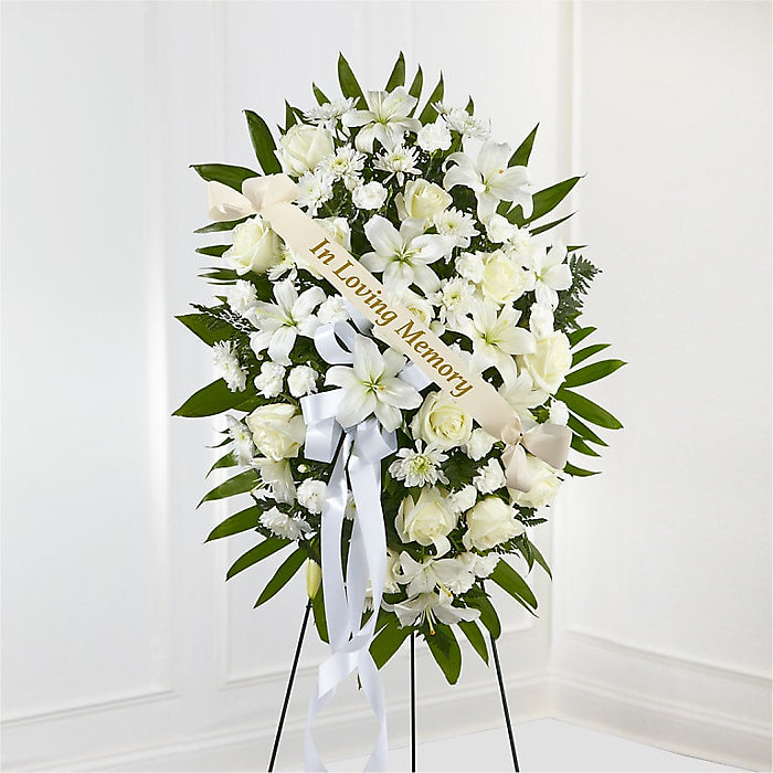 Exquisite Tribute Standing Spray with Memorial Ribbon