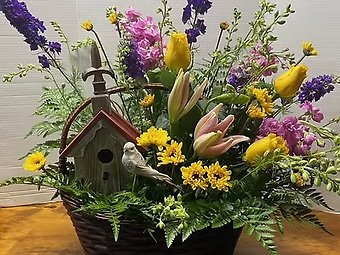 Bird House Floral Basket