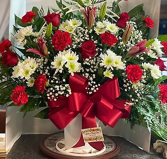 Red and White Funeral Basket