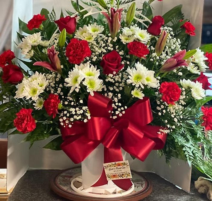 Red and White Funeral Basket